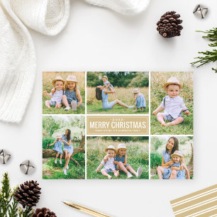 Merry Christmas Modern Kraft Tan Photo Collage Holiday Card