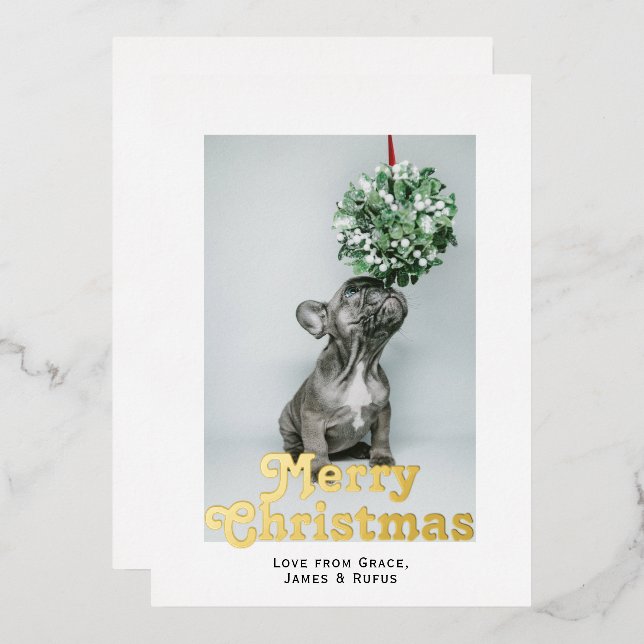 Merry Christmas Modern Minimal Christmas Foil Holiday Card (Front/Back)