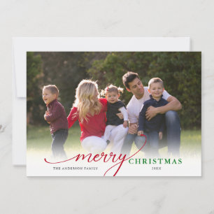 Merry Christmas Modern Minimal Script Photo Holida Holiday Card