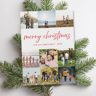 Merry Christmas Modern Minimalist 9 Photo Collage Holiday Card
