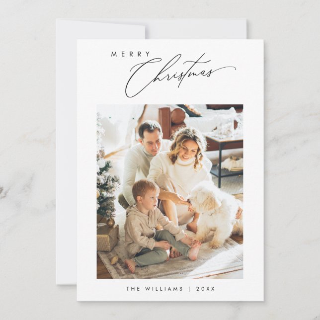 Merry Christmas, Modern Minimalist Family Photo Holiday Card (Front)