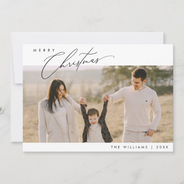 Merry Christmas, Modern Minimalist Family Photo Holiday Card (Front)