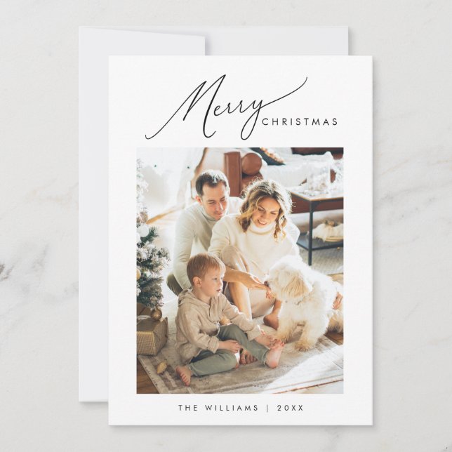 Merry Christmas, Modern Minimalist Family Photo Holiday Card (Front)