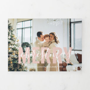 Merry Christmas Modern Minimalist Photo Tri Tri-Fold Holiday Card