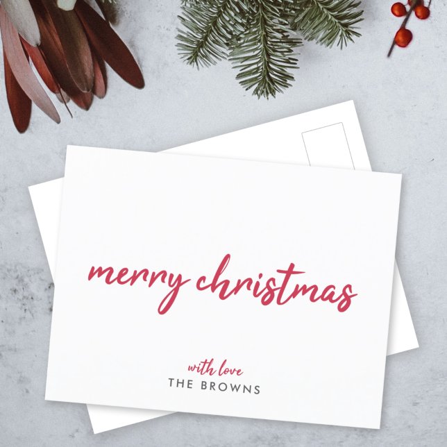 Merry Christmas | Modern Minimalist Red Typography Holiday Postcard (Creator Uploaded)