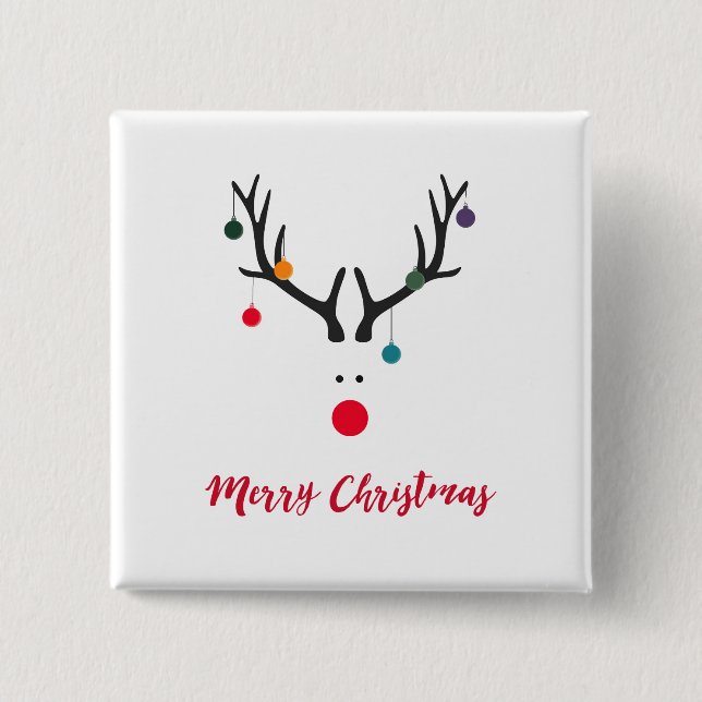 Merry Christmas modern minimalist reindeer white 15 Cm Square Badge (Front)
