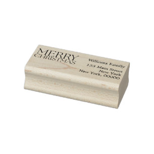 Merry Christmas Modern Minimalist Return Address Rubber Stamp