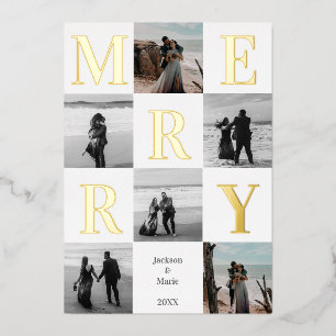 Merry Christmas Modern Multi Photo Design Foil Holiday Card