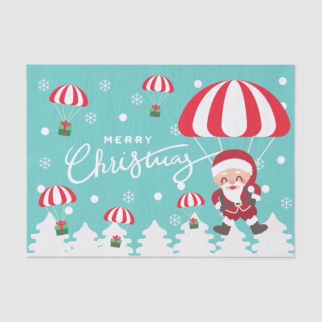Merry Christmas Modern Parachuting Santa Tissue Paper (Front)