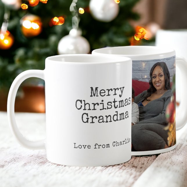 Merry Christmas Modern Photo and Text Coffee Mug (Merry Christmas Modern Photo and Text Coffee Mug from Ricaso. Typewriter text and photo template)