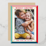 MERRY CHRISTMAS modern photo bold colour border Foil Holiday Card<br><div class="desc">by kat massard >>> WWW.SIMPLYSWEETPAPERIE.COM <<<
A simple card design featuring a simple border in shiny foil. Maximum area to display your beautiful family too with full frame horizontal photo</div>