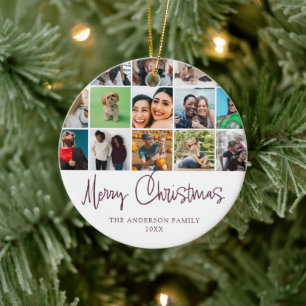 Merry Christmas Modern photo collage Ceramic Tree Decoration