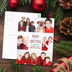 Merry Christmas Modern Photo Collage Cute Red Postcard