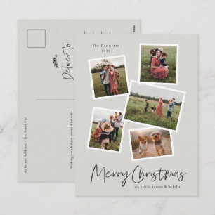 Merry Christmas Modern Photo Collage Holiday Postcard