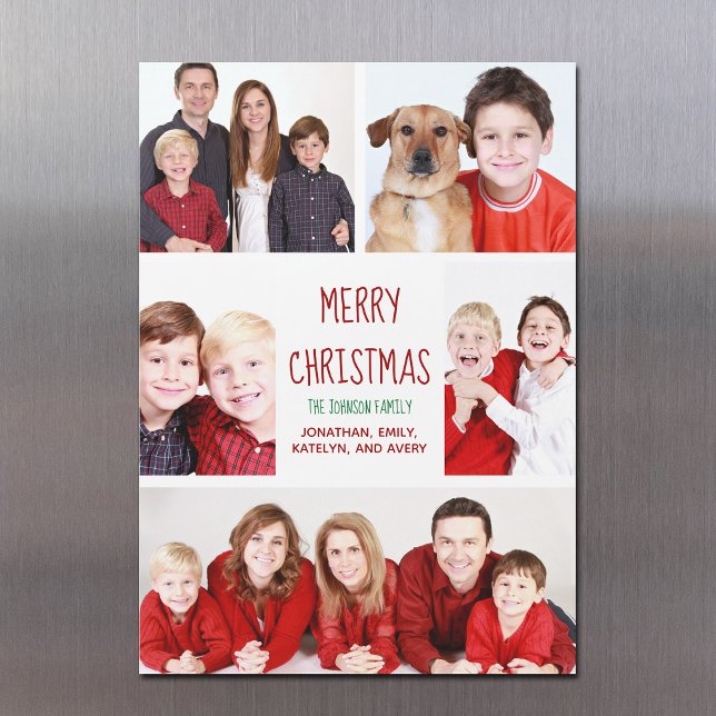Merry Christmas Modern Photo Collage Magnet Card (Creator Uploaded)
