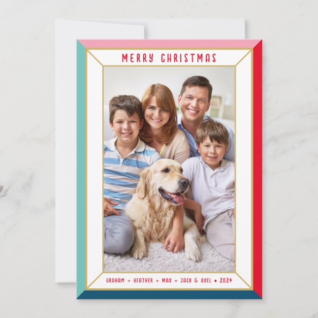 MERRY CHRISTMAS modern photo colour block border Holiday Card (Front)