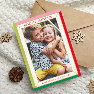 MERRY CHRISTMAS modern photo colour block border Holiday Card