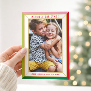MERRY CHRISTMAS modern photo colour block border Holiday Card