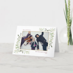Merry Christmas Modern Photo Elegant Greenery Holiday Card