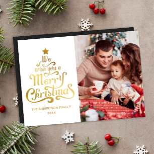 Merry Christmas Modern Photo Magnetic Holiday Card