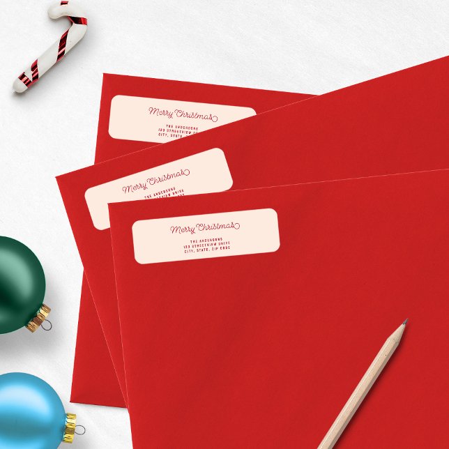 Merry Christmas Modern Pink Return Address Label (Merry Christmas Return Address Label)