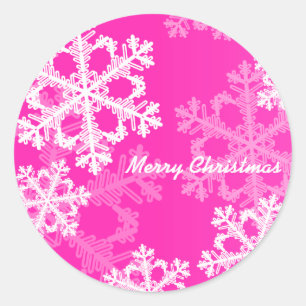 Merry Christmas Modern Pink Snowflakes Pattern  Classic Round Sticker