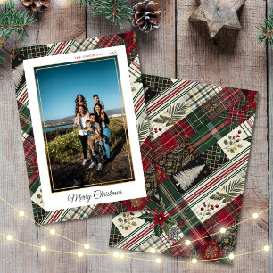 Merry Christmas Modern Plaid Custom Photo  Holiday Card
