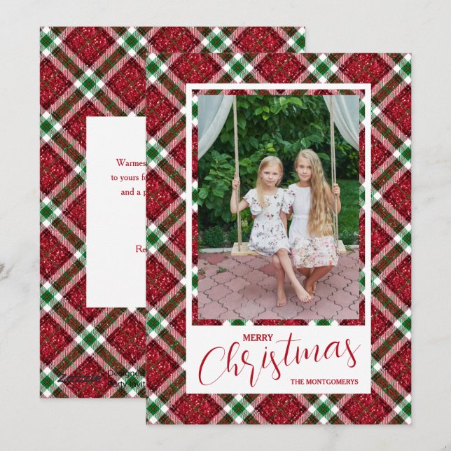 Merry Christmas Modern Plaid Photo Holiday Card (Front/Back)