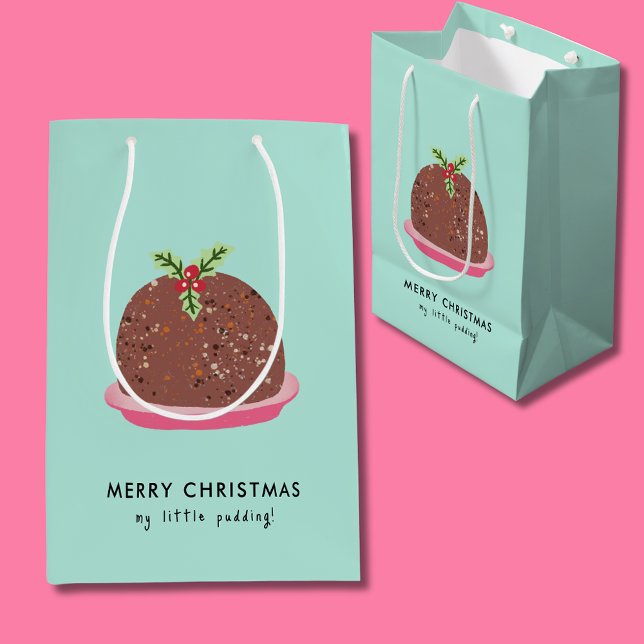 Merry Christmas Modern Pudding Illustration Medium Gift Bag (Cute 'My Little Pudding' Christmas card gift bag)