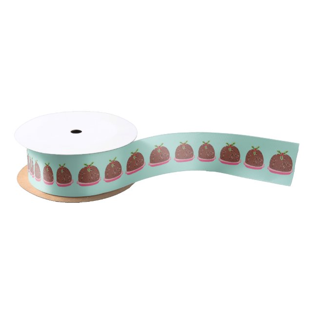 Merry Christmas Modern Pudding Illustration Satin Ribbon (Spool)