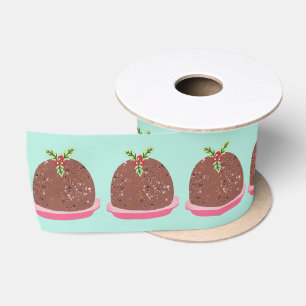 Merry Christmas Modern Pudding Illustration Satin Ribbon