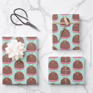 Merry Christmas Modern Pudding Illustration Wrapping Paper Sheet