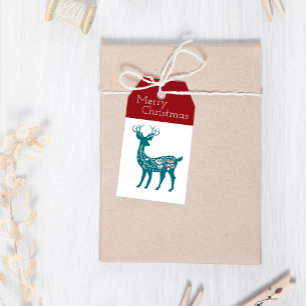 Merry Christmas Modern Red Blue Reindeer Christmas Gift Tags