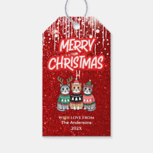 Merry Christmas Modern Red Cute Cats Gift Tags
