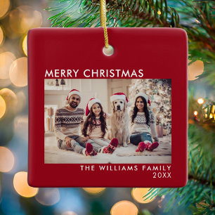 Merry Christmas Modern Red Holiday Ceramic Ornament