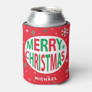 Merry Christmas Modern Red Holiday Personalised Can Cooler