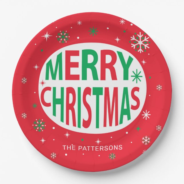 Merry Christmas Modern Red Holiday Personalised Paper Plate (Front)