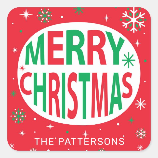 Merry Christmas Modern Red Holiday Personalised Square Sticker (Front)