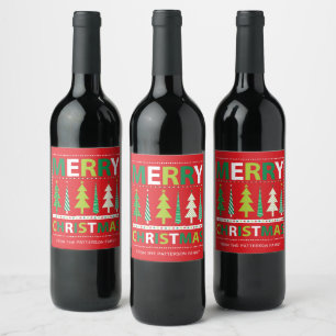 Merry Christmas Modern Red Holiday Personalised Wine Label