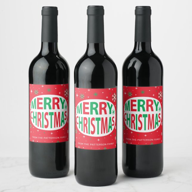 Merry Christmas Modern Red Holiday Personalised Wine Label (Bottles)