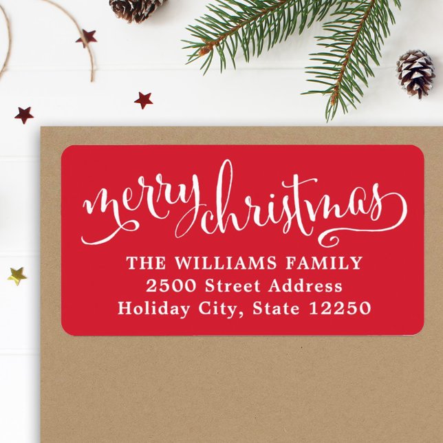 Merry Christmas Modern Red Script Address Label (Creator Uploaded)