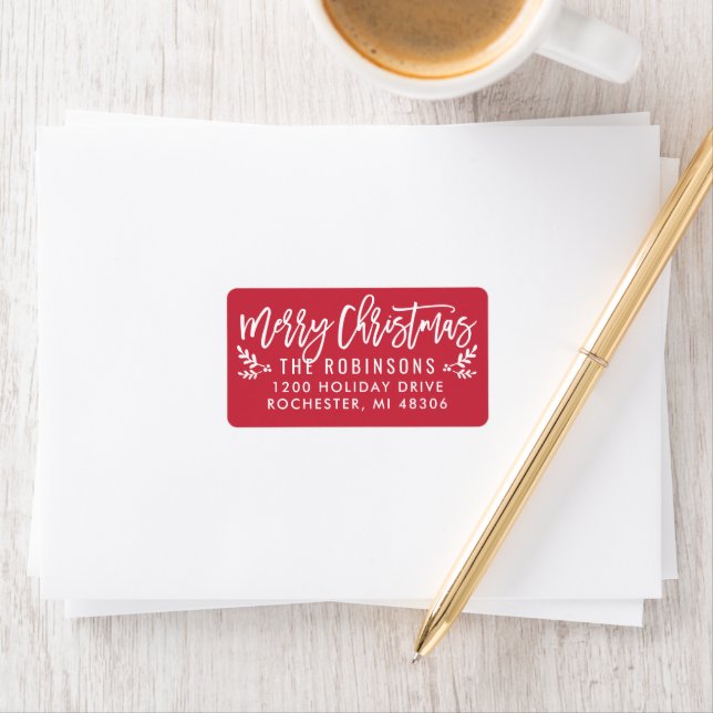 Merry Christmas Modern Red Sprig Address Label (Insitu)