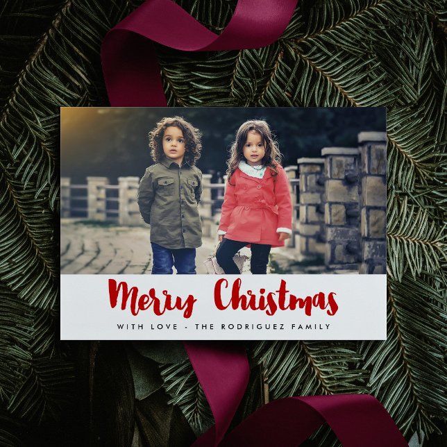Merry Christmas modern red & white photo card (Creator Uploaded)
