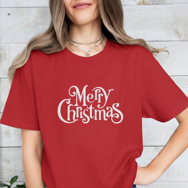 Merry Christmas Modern Red Women's Holiday Design  T-Shirt (Merry Christmas Modern Red Women's Holiday Design T-Shirt)