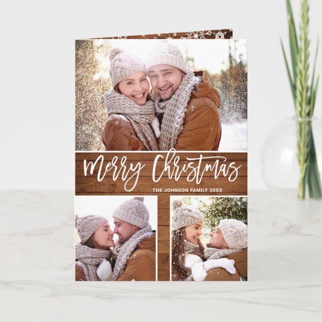 Merry Christmas Modern Rustic 5 PHOTO Greeting Holiday Card (Front)