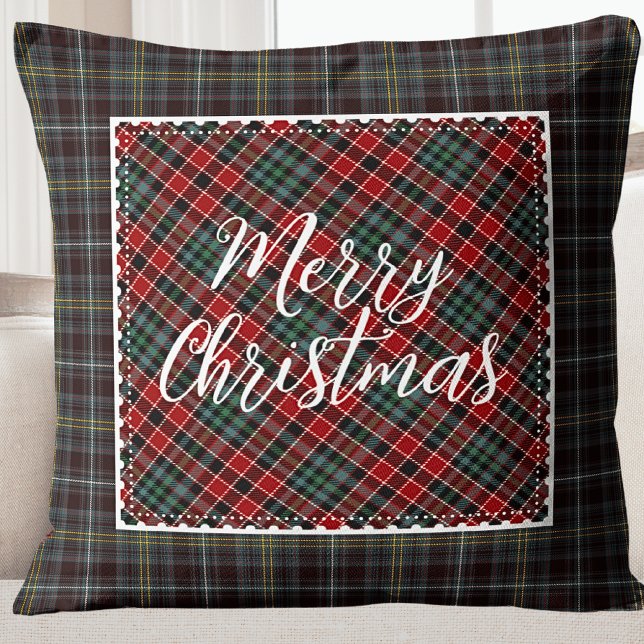 Merry Christmas Modern Rustic Farmhouse Cushion (Rustic Plaid Holiday Photo Kids Throw Pillow)