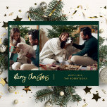 Merry Christmas Modern Script 2 Photos Gold Foil Holiday Card<br><div class="desc">Cherish your family's precious moments this holiday season with our custom photo collage Christmas card. This unique greeting card showcases a beautifully arranged collection of your favourite family photographs, artfully combined to create a festive and heartwarming design. Personalise it with 2 of your most treasured snapshots, from candid moments to...</div>
