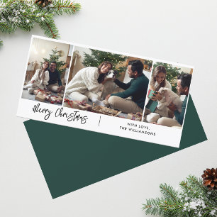 Merry Christmas Modern Script 3 Photo Collage  Holiday Card