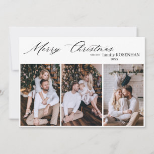 Merry Christmas Modern script 3 Photo Collage  Holiday Card