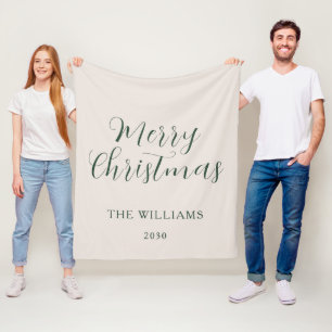 Merry Christmas Modern Script Custom Family Fleece Blanket